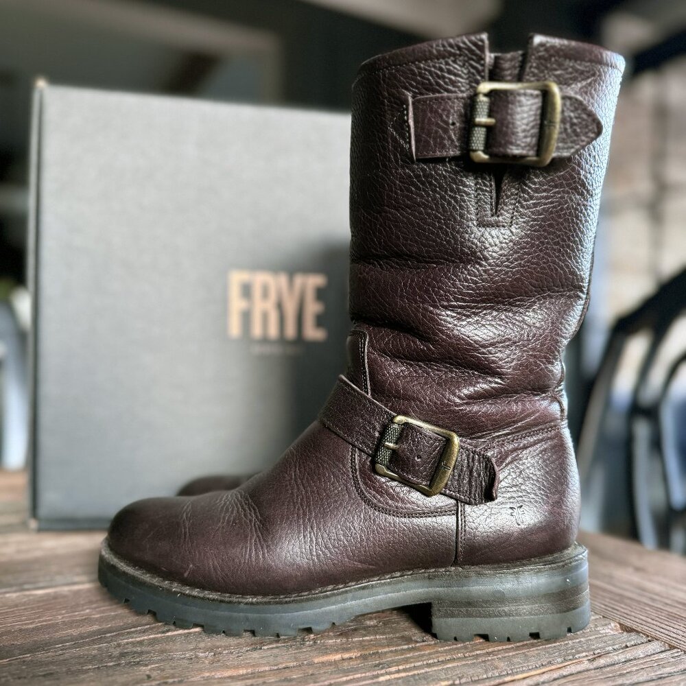 Frye Natalie Mid-Engineer Lug Shearling Boots
